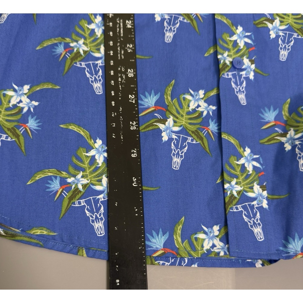 ARIAT L Large Logan Classic Fit Shirt Long Sleeve Blue Animal Skull Floral Print - Picture 5 of 7
